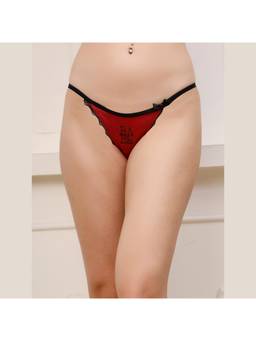 PrettyCat - Womens Maroon Baby Textured Low Rise Hot Satin Bikini Panty