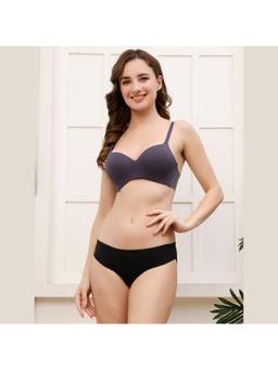PrettyCat - Womens Grey Lightly Padded Non-Wire Seamless T-Shirt Bra with Panty