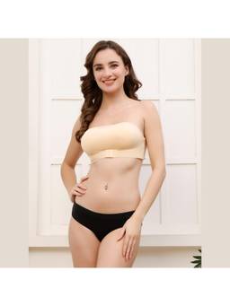 PrettyCat - Womens Beige Removable Padded Nonwire Strapless Sports Bra with Panty