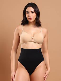 BRACHY - Womens Black Anti-Roll Waist Tummy Control Butt Lifter Thong Shapewear