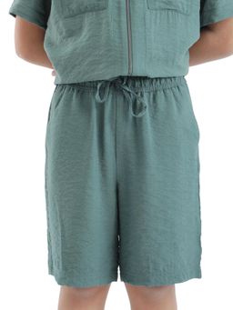 RARE ONES - Green Cosd Viscose Fabric Drawstring Closure Solid Shorts - Rare Ones By Rare Rabbit