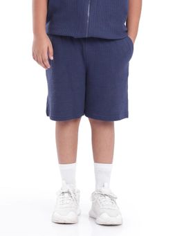 RARE ONES - Navy Blue Lomit Cotton Textured Shorts - Rare Ones By Rare Rabbit