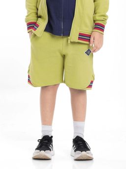 RARE ONES - Green Mantz Cotton Poly Drawstring Applique Short - Rare Ones By Rare Rabbit