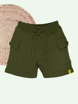 KiddoPanti - Boys Green Cotton Basic Cargo Solid Shorts