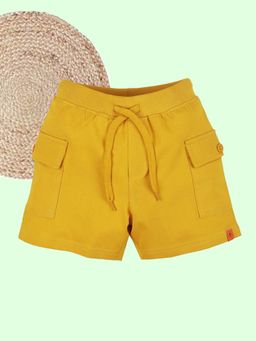 KiddoPanti - Boys Mustard Cotton Basic Cargo Solid Shorts