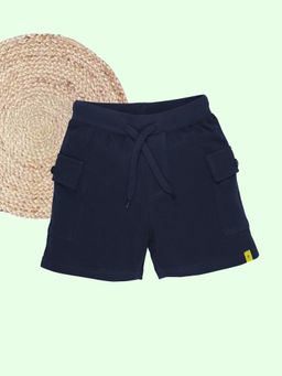 KiddoPanti - Boys Navy Blue Cotton Basic Cargo Solid Shorts