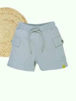 KiddoPanti - Boys Grey Cotton Basic Cargo Solid Shorts