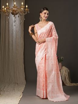 Akhilam - Womens Cotton Silk Peach Woven Design Designer Saree with Unstitched Blouse