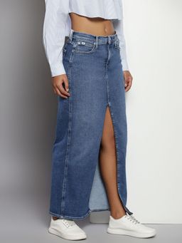 Calvin Klein - Slim Fit High Front Slit Denim Maxi Skirt