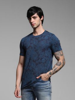Jack & Jones - Navy Blue Cotton Slim Fit Floral T-Shirt