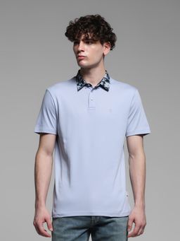 Jack & Jones - Blue Cotton Regular Fit Floral Polo T-Shirt