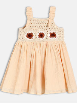MINI KLUB - Cotton Sleeveless Crochet Dress - Beige