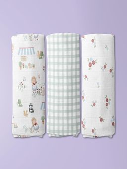 Haus & Kinder - Multicolour Scarlet In Garden Collection Swaddle (Pack Of 3) (0-3 Months)