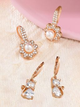 Zaveri Pearls - Set of 2 Rose Gold Contemporary Cubic Zirconia Drop Earrings-ZPFK13474