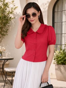 WineRed - Women Pink Cotton Solid Shirt