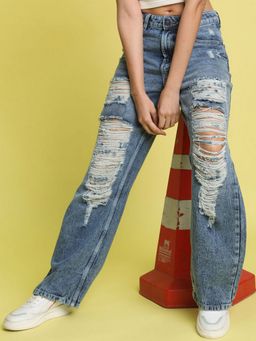 Bene Kleed - Women Blue Cotton Solid Straight Jeans