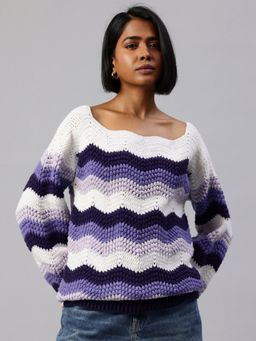 Magic Needles - Women Purple Acrylic Blend Self Design Sweater