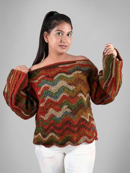 Magic Needles - Women Multi-Color Acrylic Blend Self Design Sweater