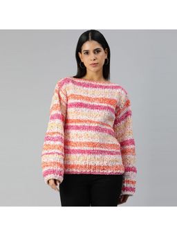 Magic Needles - Women Multi-Color Acrylic Blend Stripes Sweater