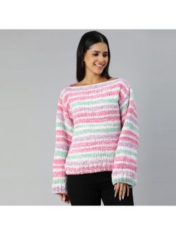 Magic Needles - Women Multi-Color Acrylic Blend Stripes Sweater