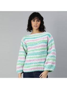 Magic Needles - Women Multi-Color Acrylic Blend Stripes Sweater