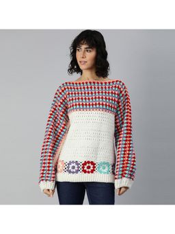 Magic Needles - Women Multi-Color Acrylic Blend Floral Sweater