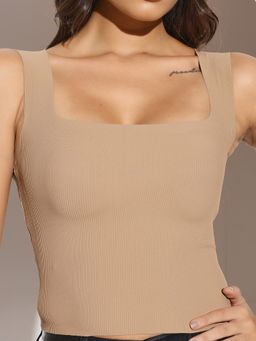 Magre - Women Beige Nylon Solid Top