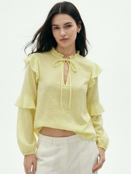 Outzidr - Women Yellow Polyester Textured Top