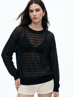 Outzidr - Women Black Polyester Textured Top