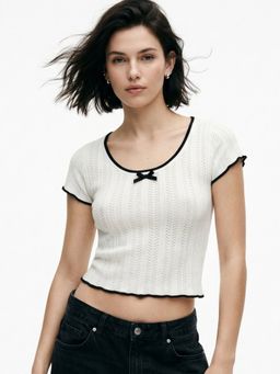 Outzidr - Women White Polyester Textured Crop Top