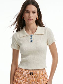 Outzidr - Women Beige Polyester Textured Top