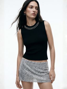 Outzidr - Women Black Polyester Embellished Top