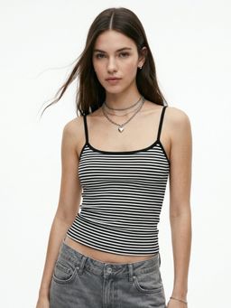 Outzidr - Women Black Polyester Stripes Tank Top