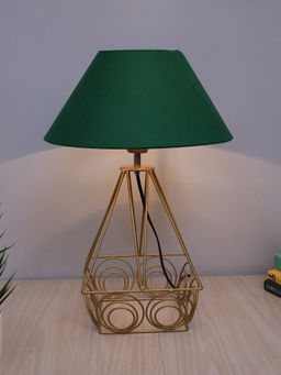 Homesake - Metal Golden Table Lamp Trapezium Green