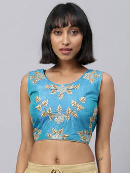 Amrutam Fab - Womens Embroidered Light Blue Malbari Silk Extra Sleeve Blouse