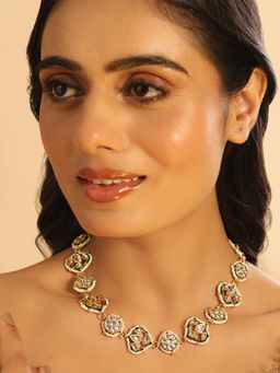 Nuyug - 22K Gold Plated Kundan Ornate Royal Necklace cum Matha Patti