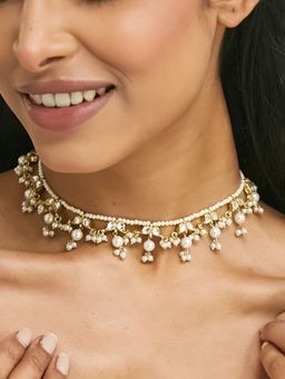 Nuyug - 22K Gold-Plated Kundan & Pearl Studded Necklace cum Matha Patti