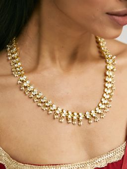 Nuyug - 22K Gold-Plated Svarna Bloom Kundan Necklace cum Matha Patti