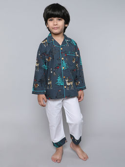 Little Clothings - Unisex Printed Full Sleeve Shirt with White Pyjama (Set of 2)
