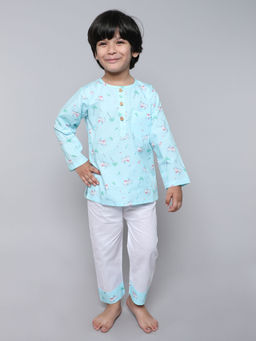 Little Clothings - Unisex Printed Full Sleeve Top with White Pyjama (Set of 2)