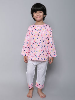Little Clothings - Unisex Printed Full Sleeve Top with White Pyjama (Set of 2)