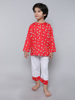 Little Clothings - Unisex Printed Full Sleeve Top with White Pyjama (Set of 2)
