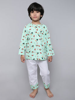 Little Clothings - Unisex Printed Full Sleeve Top with White Pyjama (Set of 2)