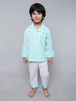 Little Clothings - Unisex Checks Full Sleeve Shirt with Matching Pyjama (Set of 2)