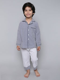 Little Clothings - Boys Checks Full Sleeve Shirt with Matching Pyjama (Set of 2)