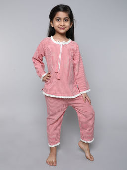 Little Clothings - Girls Checks Top and Printed Pyjama (Set of 2)