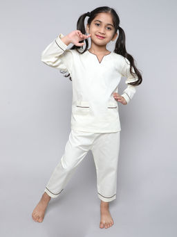 Little Clothings - Girls Plain Full Sleeve Top with Matching Pyjama (Set of 2)