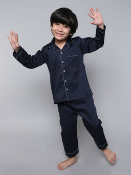 Little Clothings - Boys Plain Full Sleeve Shirt with Matching Pyjama (Set of 2)