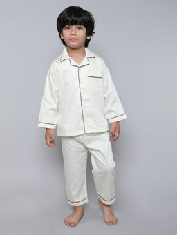 Little Clothings - Boys Plain Full Sleeve Shirt with Matching Pyjama (Set of 2)