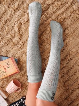 Bharatasya - Grey Fine Knitted Knee Length Long Winter Socks